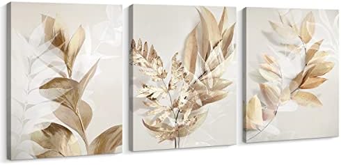 ARTİNME 3 Set Morden Altın Yaprak Baskılar Duvar Sanatı, beyaz Çiçek Altın Yaprak Tuval Baskılar Tuval Sanat Yemek