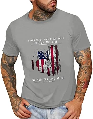 HDDK Erkek Asker Kısa Kollu Vatansever T-Shirt, Yaz Amerikan Bayrağı Baskı Crewneck Bağımsızlık Günü Casual Tee Tops