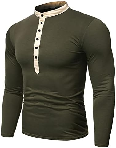 XXBR Düğme V Boyun Üstleri Mens için, sonbahar Ön Placket Düğmeli Uzun Kollu Gevşek Slim Fit Egzersiz Henley Tee T-shirt