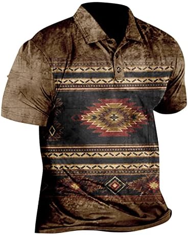 2023 Aztek Batı Etnik erkek T-shirt Büyük Boy Düğme Çalışma polo gömlekler Rahat Yaz Kısa Kollu Grafik Tees