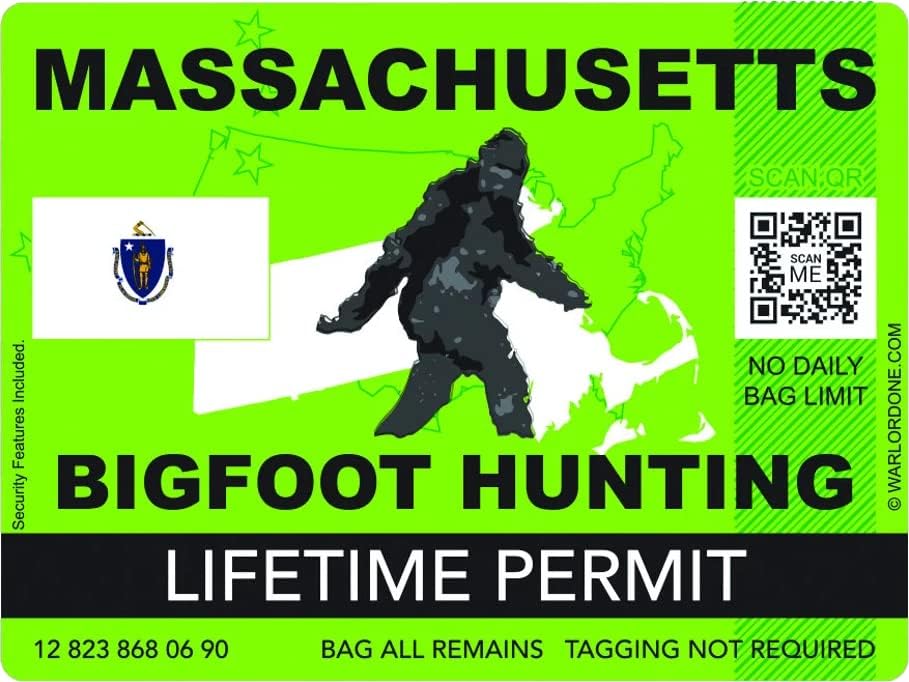 Massachusetts Bigfoot Avcılık İzni Etiket Kendinden Yapışkanlı Vinil Sasquatch Ömür Boyu - C3291-6 inç veya 15 Santimetre