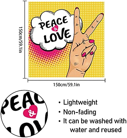 Barış ve Aşk Zemin Afiş Dekor Sarı - 70s 60s Harika Hippi Parti Tema Süslemeleri Erkekler Kadınlar için Malzemeleri