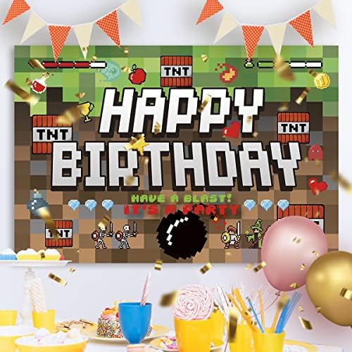 Piksel Mutlu Doğum Günü Partisi Zemin video oyunu Tema Doğum Günü Arka Plan Afiş fotoğraf kabini Sahne Parti Kek Masa