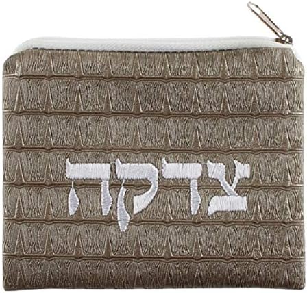Judaica Tzedakah Tzdakah Sadaka Sahte Deri Çanta cüzdan Gri Gümüş