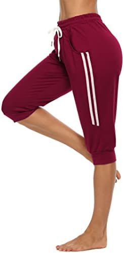 Frolıtre Bayan Capri Sweatpants Casual Kırpılmış Jogger Koşu Pantolon Salonu Gevşek Fit İpli Bel Yan Cepler ile