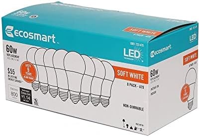 EcoSmart 9,5 Watt (60W Eşdeğeri) Yumuşak Beyaz A19 Kısılabilir Olmayan LED Ampul 1 Kutu (Toplam 8 Ampul)