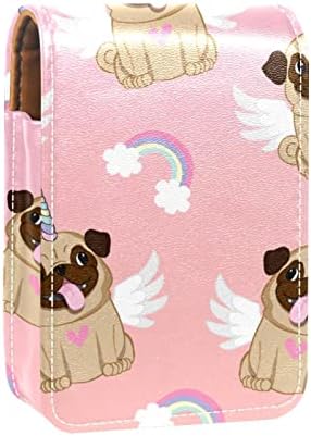 Sevimli Karikatür Pug Unicorn Kanat Desen Makyaj Ruj Kılıfı için Ayna ile Çanta kozmetik torbası Ruj Tutucu
