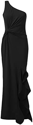 Kadın Bir Omuz Fırfır Yarık Balo Elbise 2023 Yaz Kolsuz Maxi Kokteyl Elbise Zarif Akşam Parti Elbise