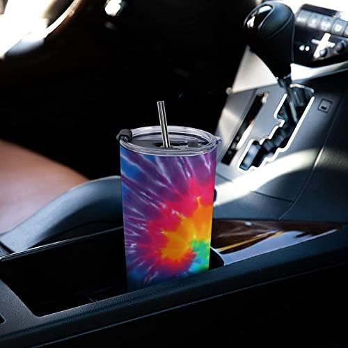 Renk Kravat Boya kahve bardağı 600ML Araba pipetli bardak Flip Top paslanmaz çelik seyahat kupası İçecek su Şişesi