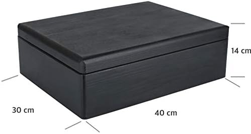 Menteşeli Kapaklı Yaratıcı Deco XL Siyah Ahşap Kutu Saklama | 15,8 x 11,8 x 5,5 inç (+-0,5) | Alet için Hediye Kutusu