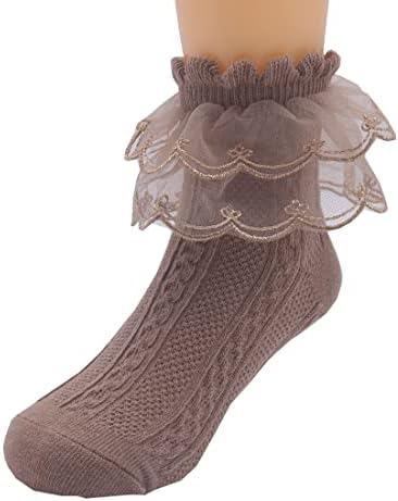 Küçük Kızlar Fırfır Dantel Trim Pamuk Çorap Bebek Kız Kuşgözü Fırfırlı Elbise Çorap