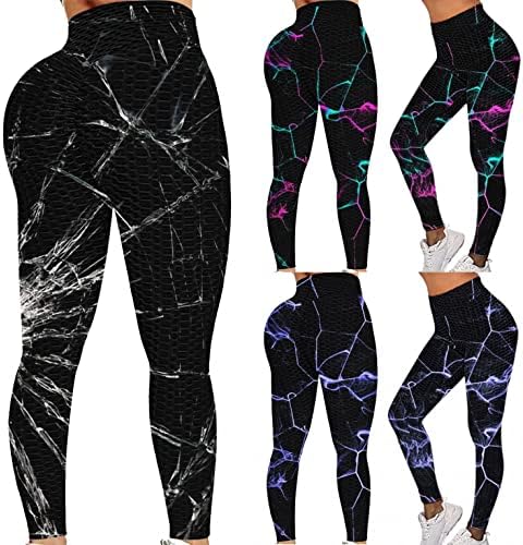 Masbird Yoga Pantolon Kadınlar için Bel Spor Artı Boyutu Egzersiz Tayt Baskılı Kontrol Batik Kapriler