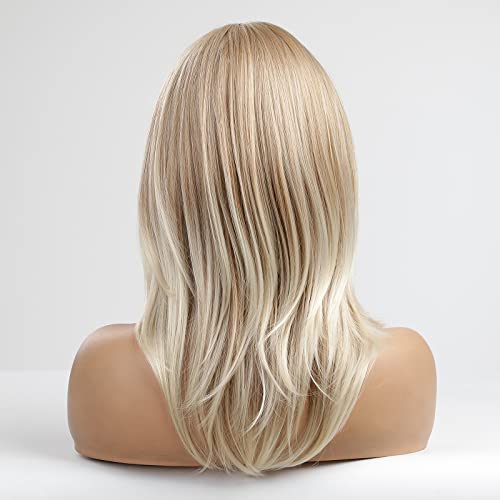 Alanhair Sarışın Peruk Kadınlar için, HAİRCUBE Omuz Uzunlukta Peruk Patlama ile Sentetik Saç Katmanlı Peruk ısıya