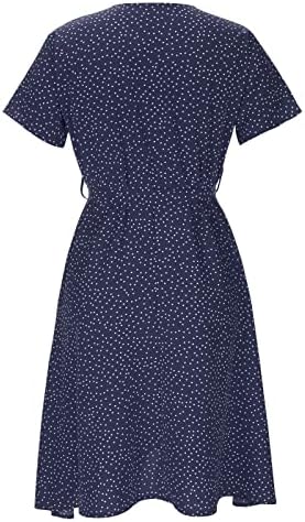 Yaz V Boyun Elbiseler Kadınlar için 2023 Polka Dot Baskı Elbise kadın Fırfır Kısa Kollu Mini çiçekli elbiseler