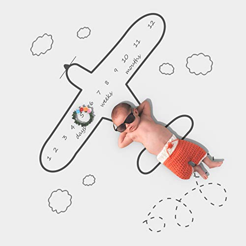 Uçak Bebek Battaniyesi / Yenidoğan Aylık Kilometre Taşı Fotoğraf Battaniye - Erkek Bebek Yaş Battaniye Büyüme Hatıra