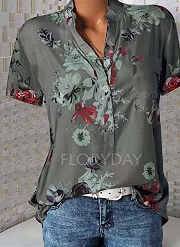 Andongnywell kadın Moda Çiçek Baskılı Üst Yaz V Boyun Kısa Kollu Flowy Gömlek Bluz Tunikler