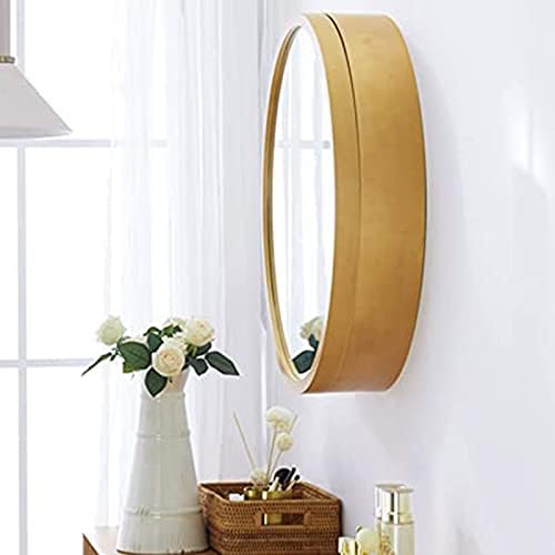 RAZZUM Ayna LED ışıklı yuvarlak banyo aynası dolabı Altın - 60 cm Banyo duvar depolama dolabı Ayna İlaç dolabı Ahşap