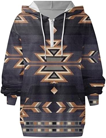 Ruzıyoog Bayan Batı Aztek Hoodies Etnik Tarzı Geometrik Baskı Uzun Kollu Tişörtü Zip Up Casual Gevşek Kazak Bluz