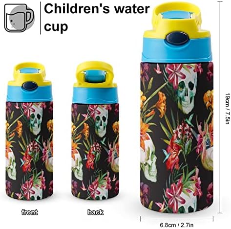 Su şişesi saman kafatası çiçekler yalıtımlı paslanmaz çelik vakum bardak 500Ml okul için