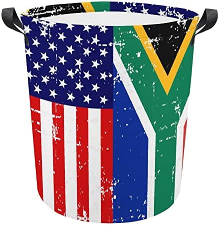 Amerikan Güney Afrika Bayrağı Çamaşır Sepeti Yuvarlak Kanvas Kumaş Sepetleri Kolları ile Su Geçirmez Katlanabilir