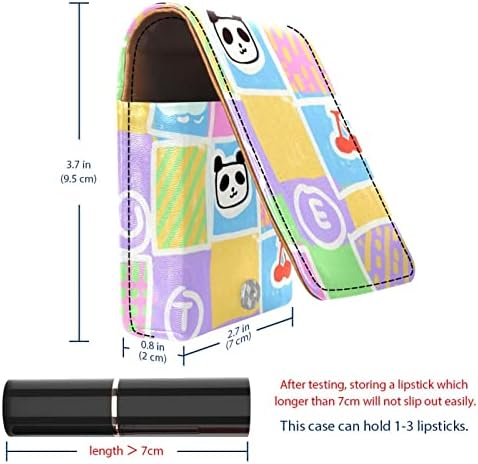 ORYUEKAN Mini Makyaj aynalı çanta, Debriyaj Çanta Deri Ruj Kılıfı, Renkli Ekose Karikatür Güzel Panda Meyve