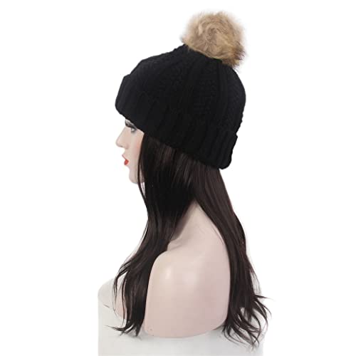 yok moda Bayan saç şapka siyah örme şapka peruk uzun düz siyah peruk şapka şık kişilik
