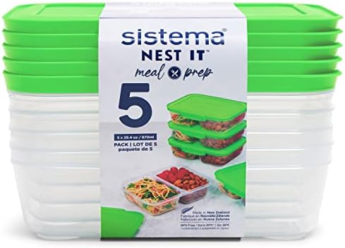 Sistema NEST IT Yemek Hazırlama Kapları | 870 ml / Bölmeli ve Kapaklı Hava Geçirmez Gıda Saklama Kapları / BPA İçermez