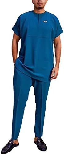 Erkek Afrika Kısa Kollu Üst Dashiki resmi kıyafet Gömlek ve Pantolon Kıyafetler İki Parçalı Set Giyim Kıyafet Eşofman