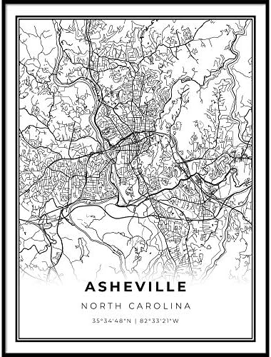 Skanndi Asheville Harita Baskı, Kuzey Carolina NC ABD Haritası sanat posterleri, Modern Duvar Sanatı, Sokak Haritası