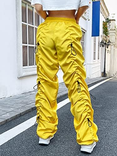 Kadınlar için pantolon İpli Bel Dantelli Paraşüt Pantolon (Renk: Sarı, Beden: Orta)