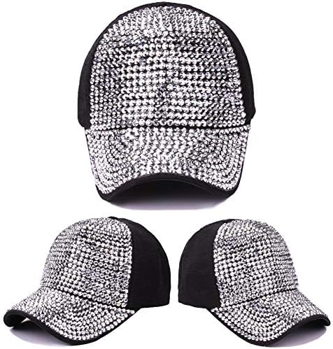 Gudessly Kadınlar Çivili Rhinestone Kristaller Ayarlanabilir beyzbol şapkası Düz Sparkle Bling Denim güneş şapkası