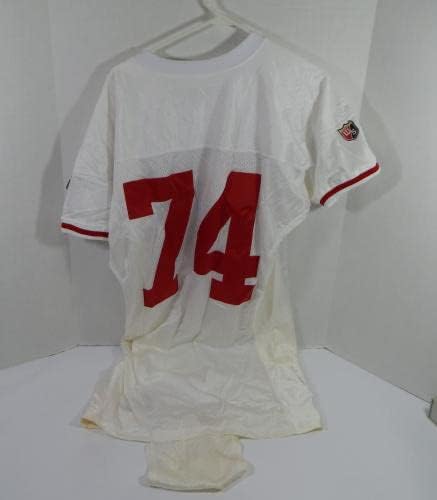1995 San Francisco 49ers Steve Wallace 74 Oyun Verilmiş Beyaz Forma 52 DP32937 - İmzasız NFL Oyunu Kullanılmış Formalar