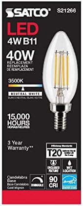 Satco S21266 / 06 4 Watt LED E12 Ampuller, 3500K, 15000 Saat Değerlendirme, Kısılabilir, 6'lı Paket