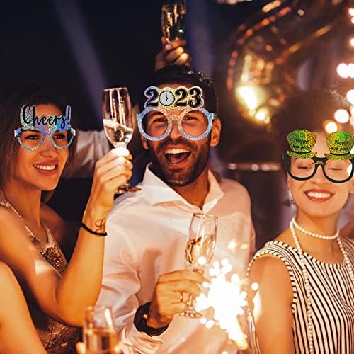 HOWAF 18 Paket Yeni Yılınız Kutlu Olsun Gözlük Komik Glitter 2023 Gözlük Kağıt Gözlük Yeni Yıl Gözlük Fotoğraf Sahne
