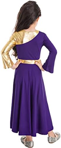 Agoky Kızlar Metalik Övgü Dans Elbise Uzun Kollu Liturjik Giyim Tam Boy Kilise Elbise Gevşek Fit İbadet Kostüm