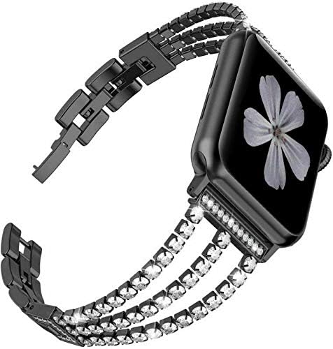 amhello Kadın Siyah Zarif Elmas Zincir Linkler ile Bilezik saat kordonları Metal Sapanlar ile Uyumlu Apple iWatch