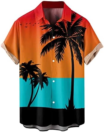 Erkek Yaz Plaj Gömlek Tropikal Hawaii Gömlek Casual Kısa Kollu Düğme Aşağı Gömlek Palmiye Ağacı Baskılar Aloha Gömlek
