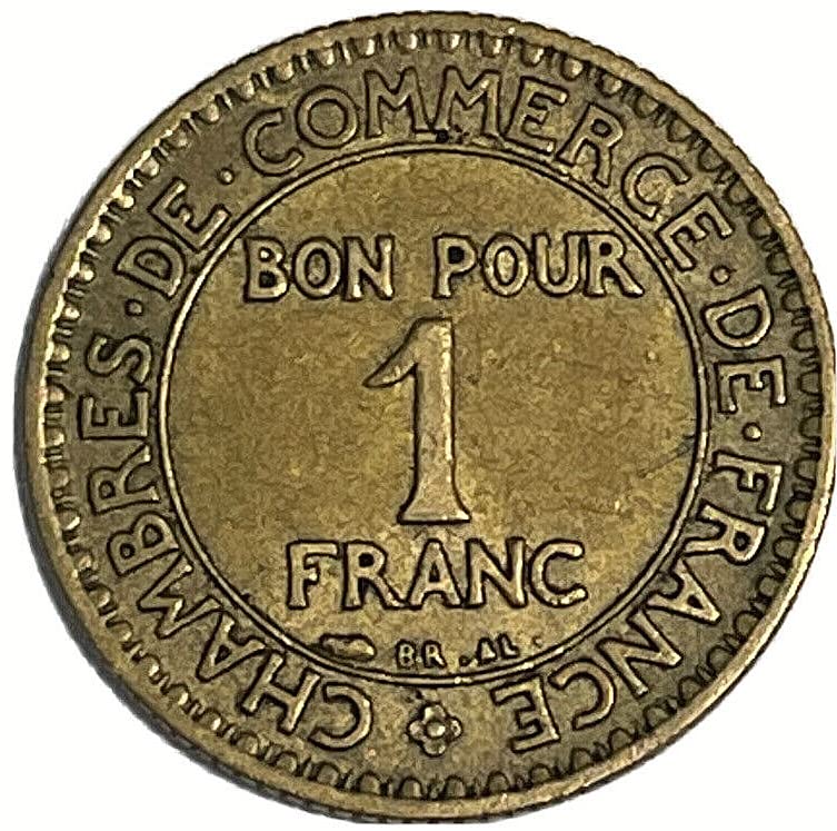 1920-1927 1 Frangı Üçüncü Fransız Cumhuriyeti Madeni Parası. Oturmuş Merkür Tanrısı Tasarımıyla. Satıcı Tarafından