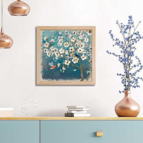 Çerçeveli Mutfak Duvar Sanatı Kuş Çiçek Yatak Odası banyo duvar dekoru Mavi El İşi Ahşap Çerçeveli MDF Backboard 14×14