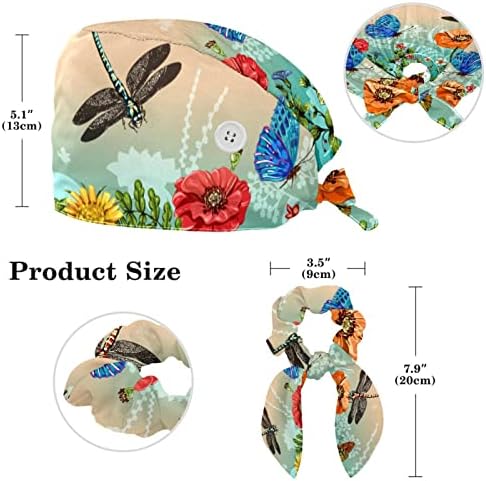Düğmeli yoyoAmoy Tıbbi Çalışma Kapakları, Pamuklu Ter Bandı Kabarık Kravat Geri Şapka Renkli Çiçekler ve Kelebekler
