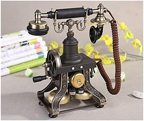 Sabit Telefon Reçine İmitasyon Bakır Vintage Stil Döner Retro Eski Moda Döner Kadran ve Telefon (Renk: Düğme Çevirme)