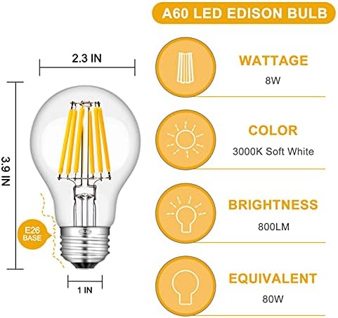 CRLight 8 W Pürüzsüz Karartma Versiyonu, A19 / A60 LED Edison Ampul 3000 K Yumuşak Beyaz, kısılabilir 80 W Eşdeğer