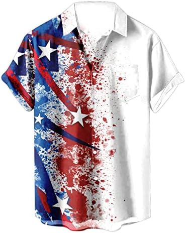 Erkek Amerikan Bayrağı Vatansever Gömlek 4th Temmuz Asker Tee Tops Kısa Kollu Düğme Aşağı Gömlek Asker Tshirt