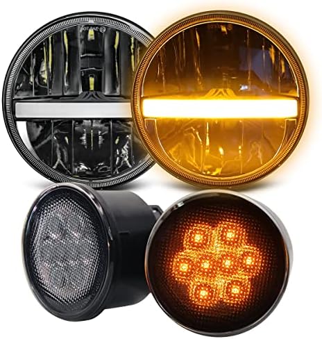 TEK PARLAKLIK 7 İnç LED Far + Dönüş sinyal ışıkları Duman Lens Amber Park lambası LED DOT Onaylı ile Uyumlu Jeep Wrangler