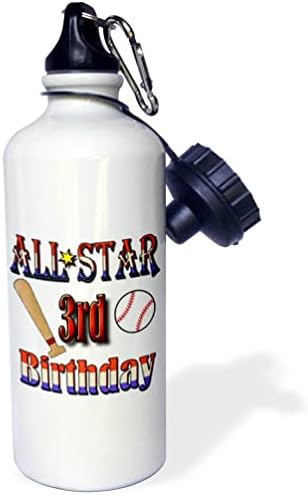3dRose All Star Beyzbol ve Beyzbol Sopasıyla 3. Doğum Günü-Su Şişeleri (wb_359465_1)