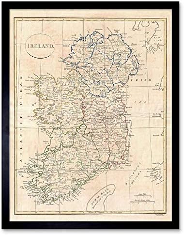 Çiş Mavi Coo 1799 Clement Cruttwell Harita İrlanda Vintage Sanat Baskı Çerçeveli Poster Duvar Dekor 12x16 inç