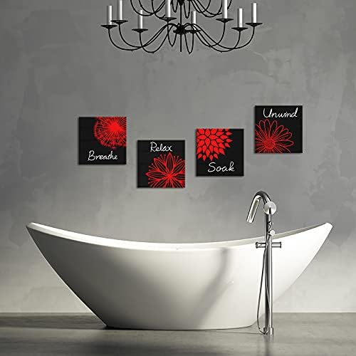 RnnJoıle Relax Emmek Gevşemek Nefes Banyo Duvar Sanatı 4 Panel Dahlia Çiçekler Karahindiba Boyama Posteri Banyo Spa