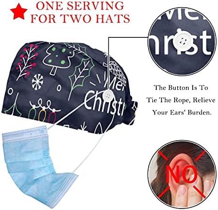 Elle Çizilmiş Noel Süsleri Ayarlanabilir Kravat Geri Unisex Şapkalar, Düğmeler ve Ter Bandı ile Çalışan Kapaklar