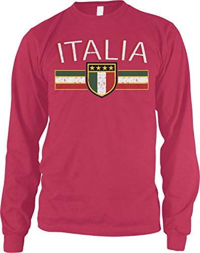 Amdesco erkek Italia Bayrağı ve Kalkan, İtalya İtalyan Gurur Uzun Kollu Gömlek