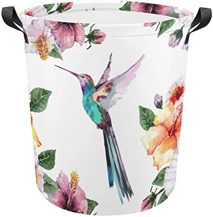 Bahar Hummingbird Çiçek Büyük Çamaşır Sepeti Sepet Çanta Katlanabilir Tropikal Çiçek Su Geçirmez Giysi Çantası Kolları